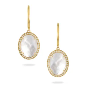 Yellow Diamond Earrings with Clear Quartz over Mother of Pearl