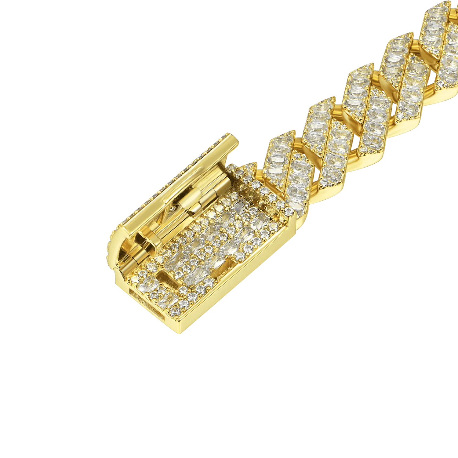 Yellow Gold Emerald Cut Prong Cuban Link Bracelet - 10mm